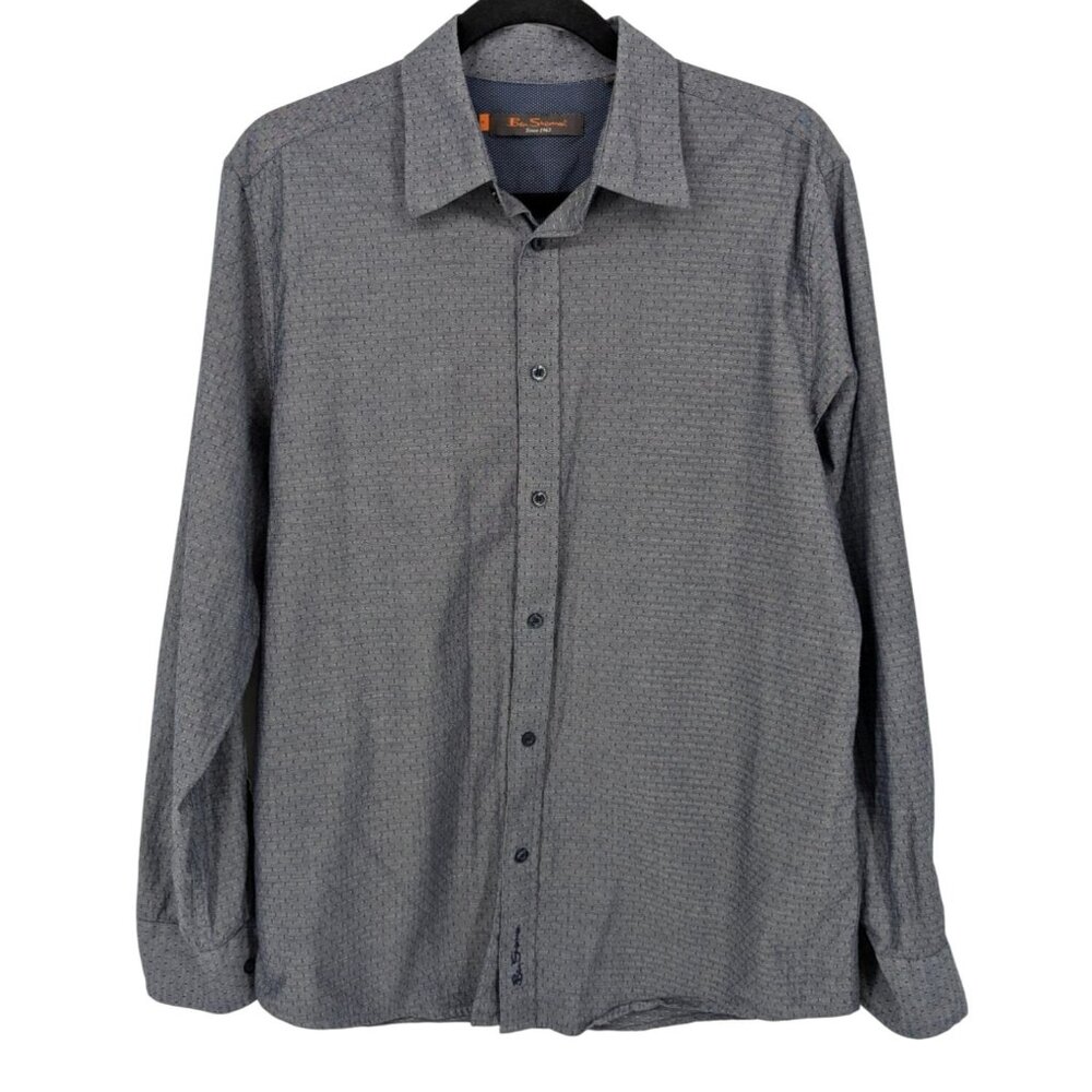 Ben Sherman Button Up Shirt Men Size M Micro Dots Textured Casual Preppy Office